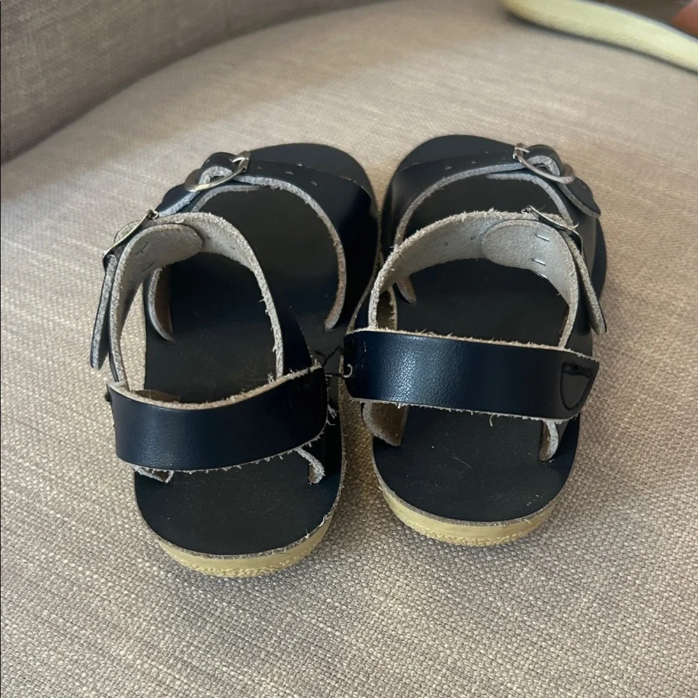 Kids Black Leather Buckle Sandals